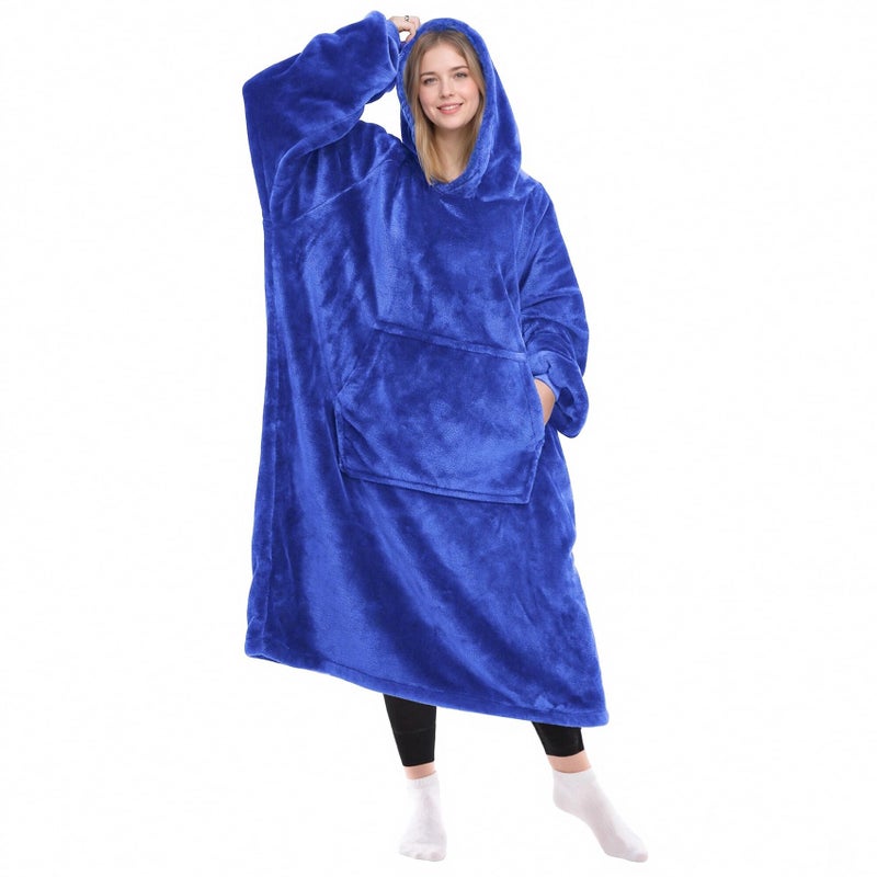 KPBLIS Wearable Blanket Hoodie Gifts for Women Men, Cozy Hoodie Blankets Sweatshirt Christmas Birthday Gifts for Women Mom Wife, Warm Fleece Hooded Blanket with Sleeves for Adults, Blue - Image 1